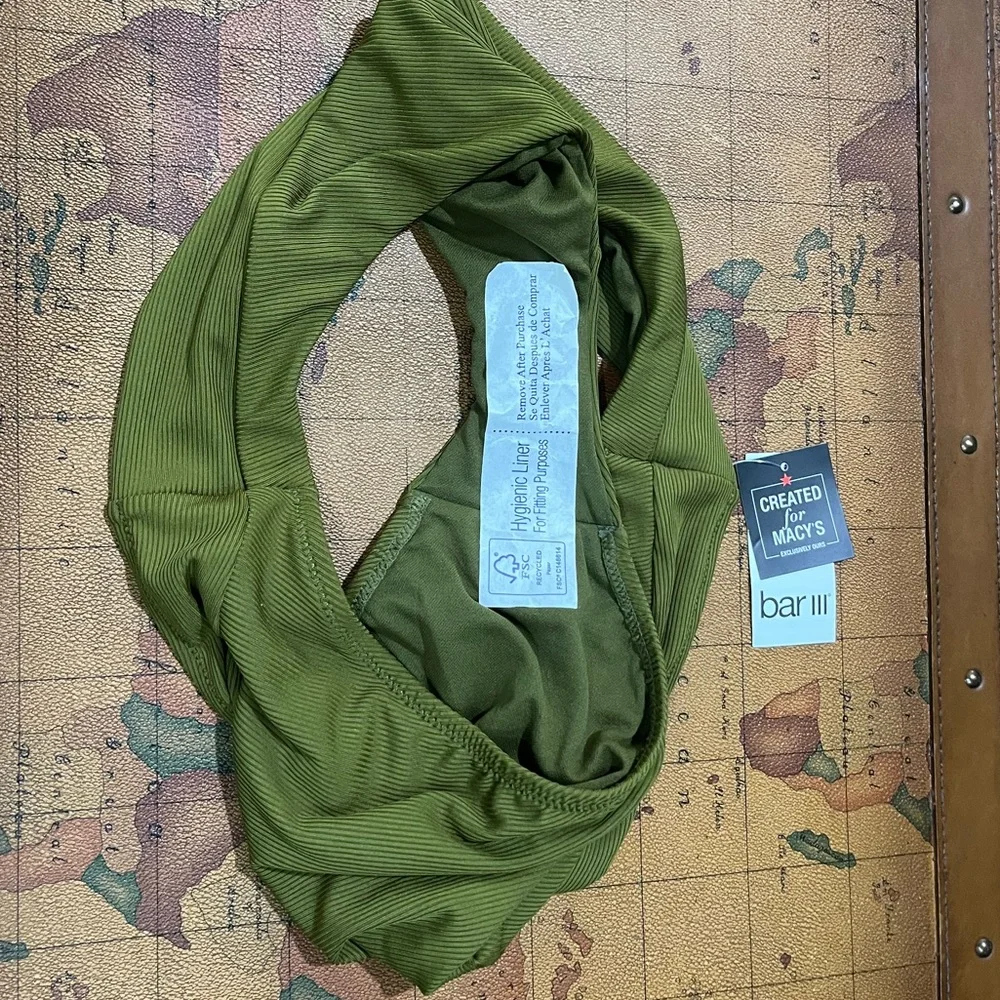 NWT Bar III Green V-Waist High Leg Women's Bikini Bottoms Swimwear Bathing Suit - Picture 7 of 7